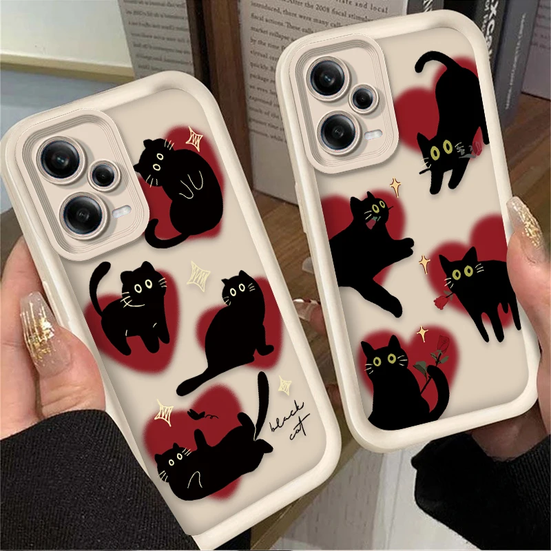 

Ins Love Heart Black Cat Case for Xiaomi Redmi Note 13 12 11 Pro Plus 4G 5G 10S 11S 9S 12S 10 9 Redmi 12C 14C 13C A3 12 Cover