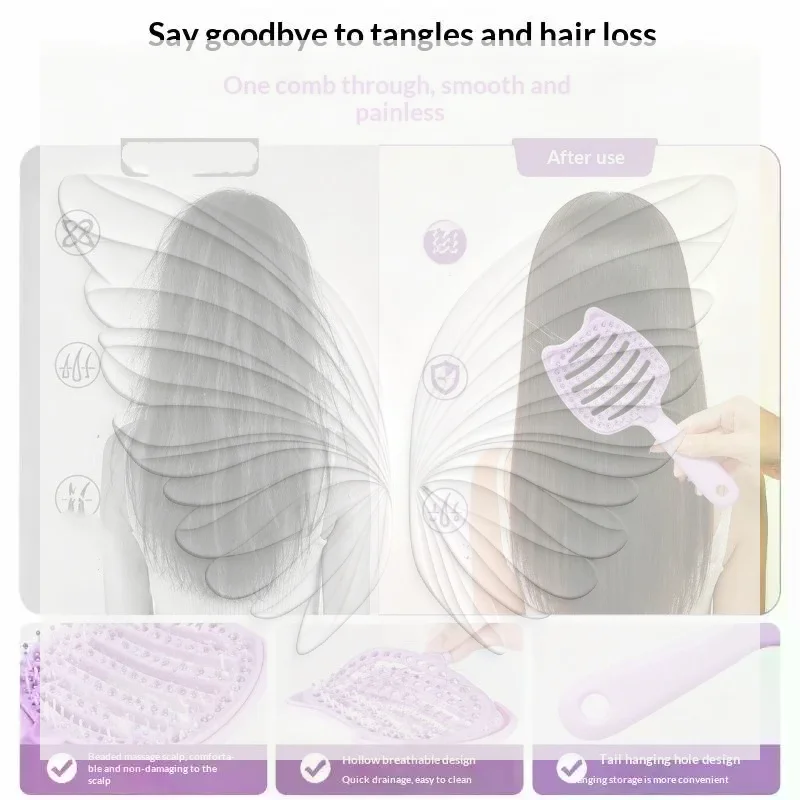 Cute Cat Ear Detangling Hair Brush Self Cleaning Soft Massage Bristles for Home Daily Hair Styling Grooming Use