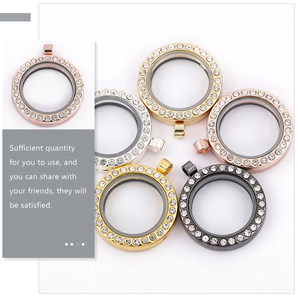 

4 Pcs Photo Pendant Rhinestone Trays Bezel Charms Jewelry Lockets Glass Blanks Commemoration