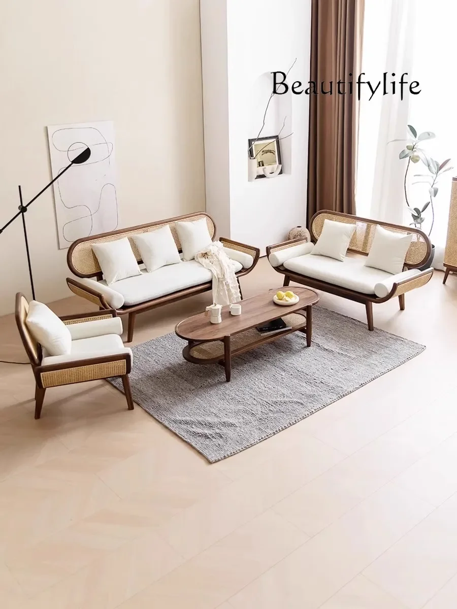 Japanese rattan sofa and chair combination household small apartment multi-person sofa