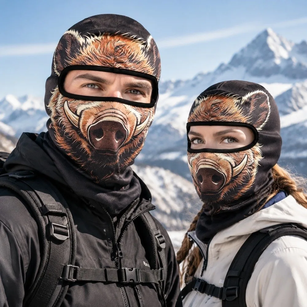 3D Printed Animal Pattern Funny Ski Mask Breathable Eye Hole Full Coverage Balaclava Face Mask Sweat Absorbent Soft