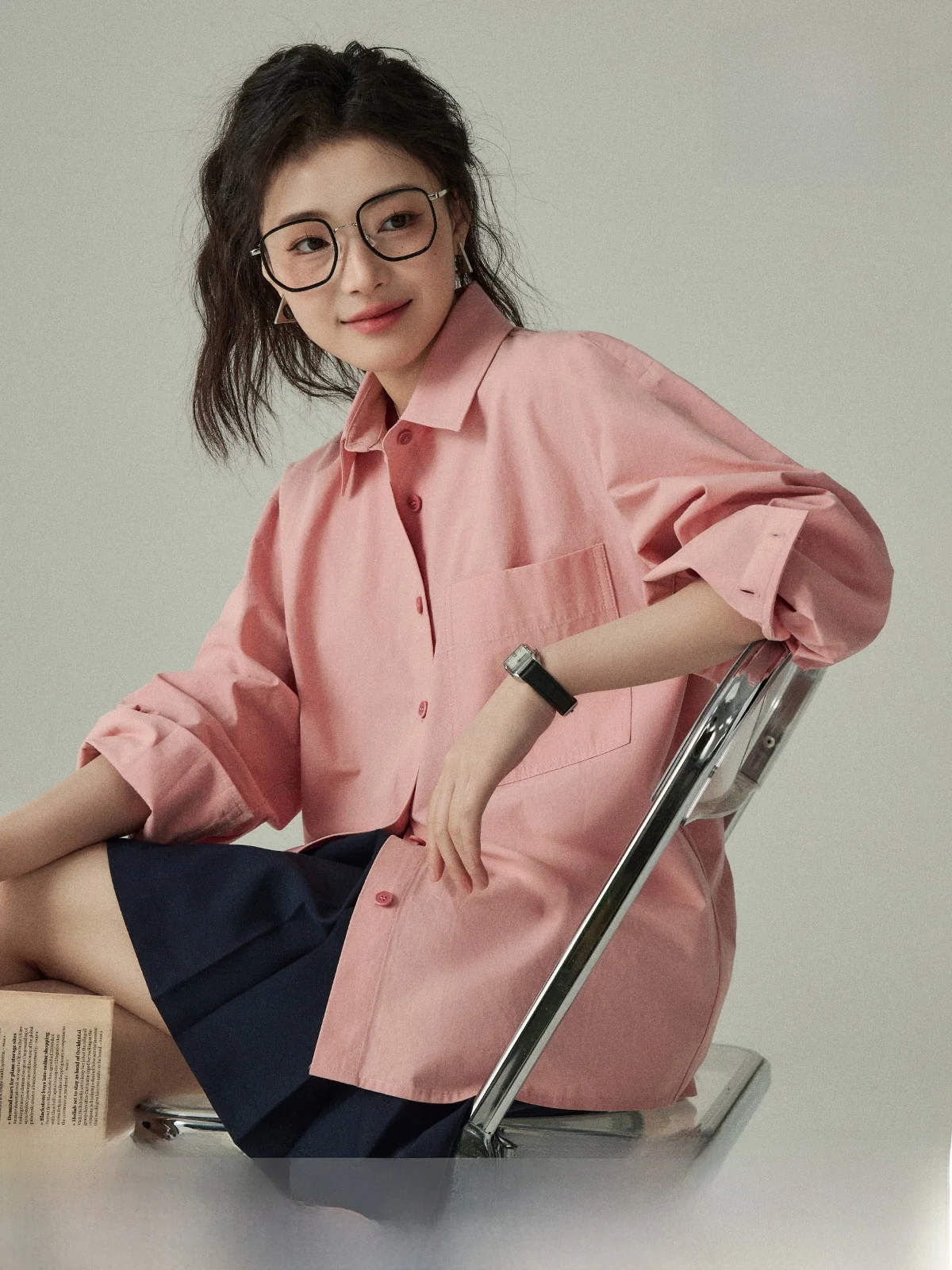 

Pink Loose Women's irt Ba Bowtie Design Sensation Cleanfit Sle Adjustable Waist Breathable Material Long Sve Button ...