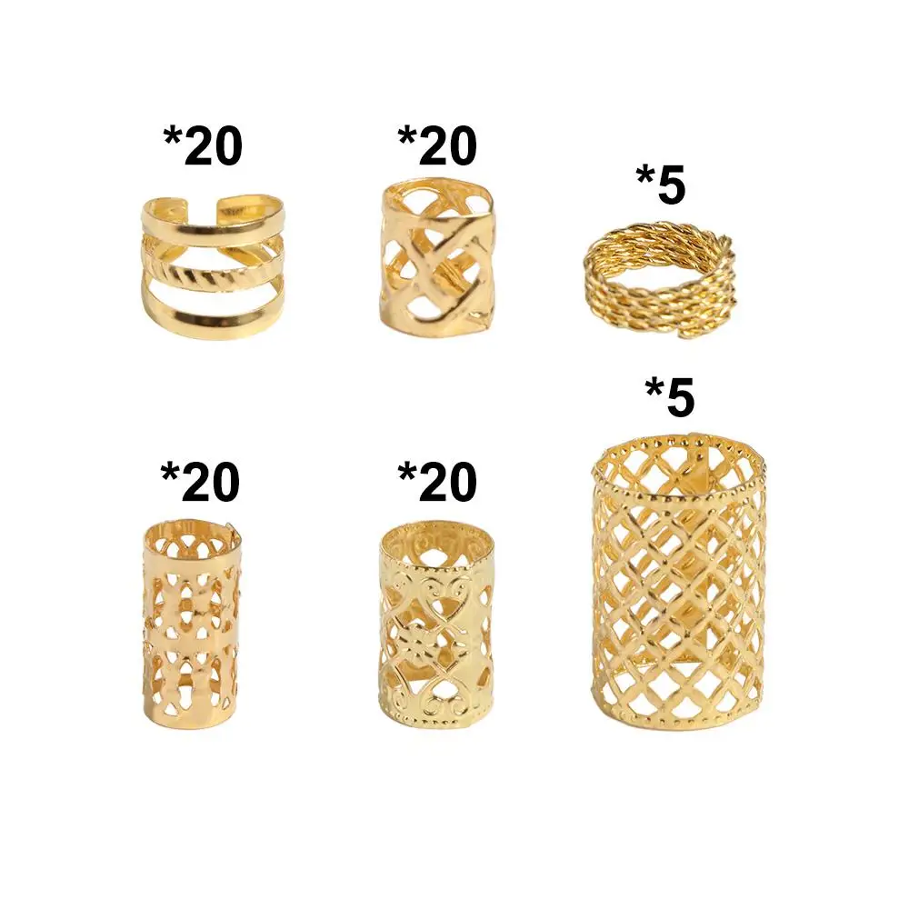

90PCS Dread Locks Hollow Out Hair Ring Hair Braiding Gold and Silver Dreadlocks Beads Metal Cuff Clips Dirty Braids