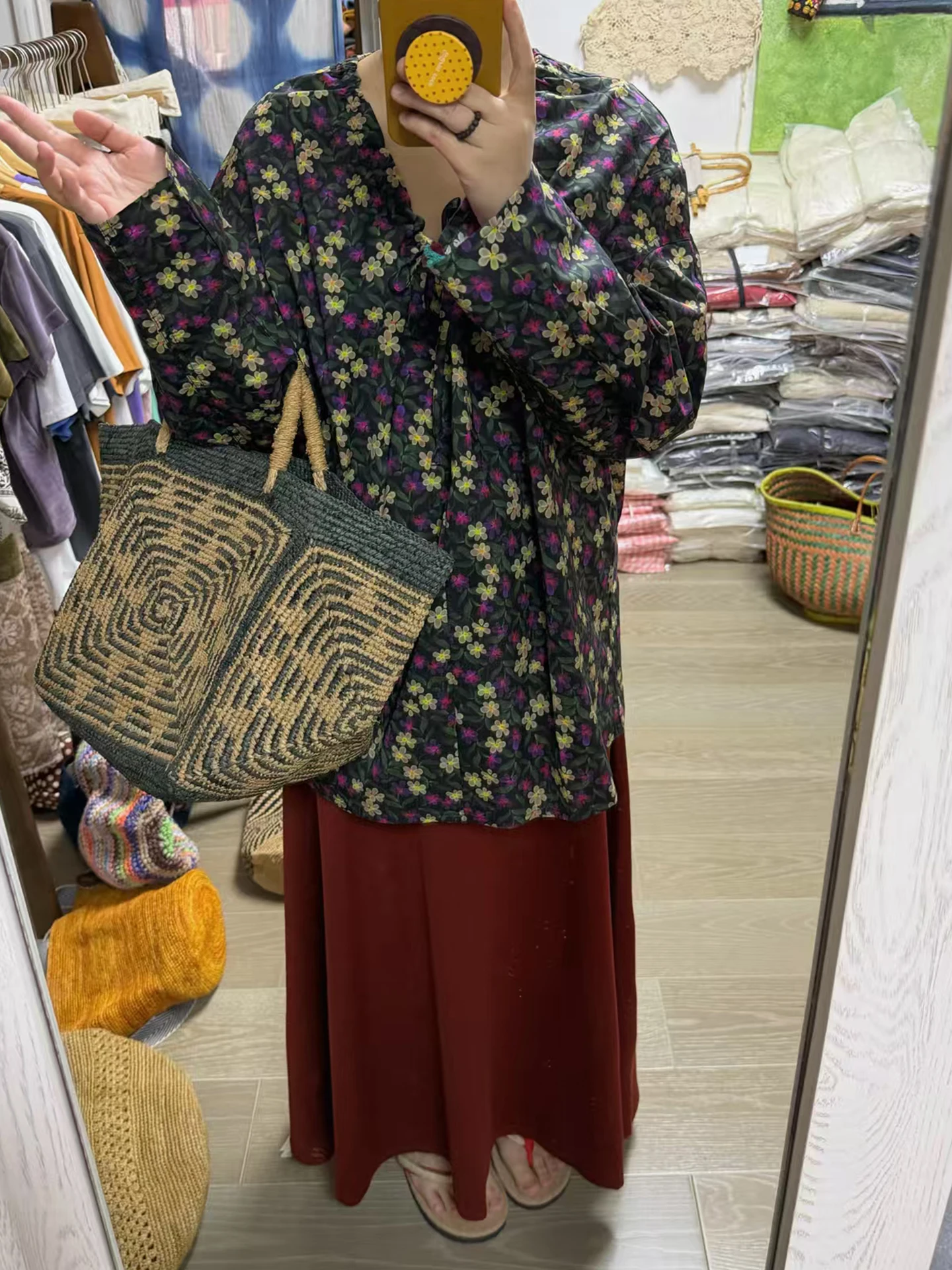 

Retro Style plus Size Women's Shirt with Drawstring Floral Collar Violet Color Spring Summer Fashion Full Body Type