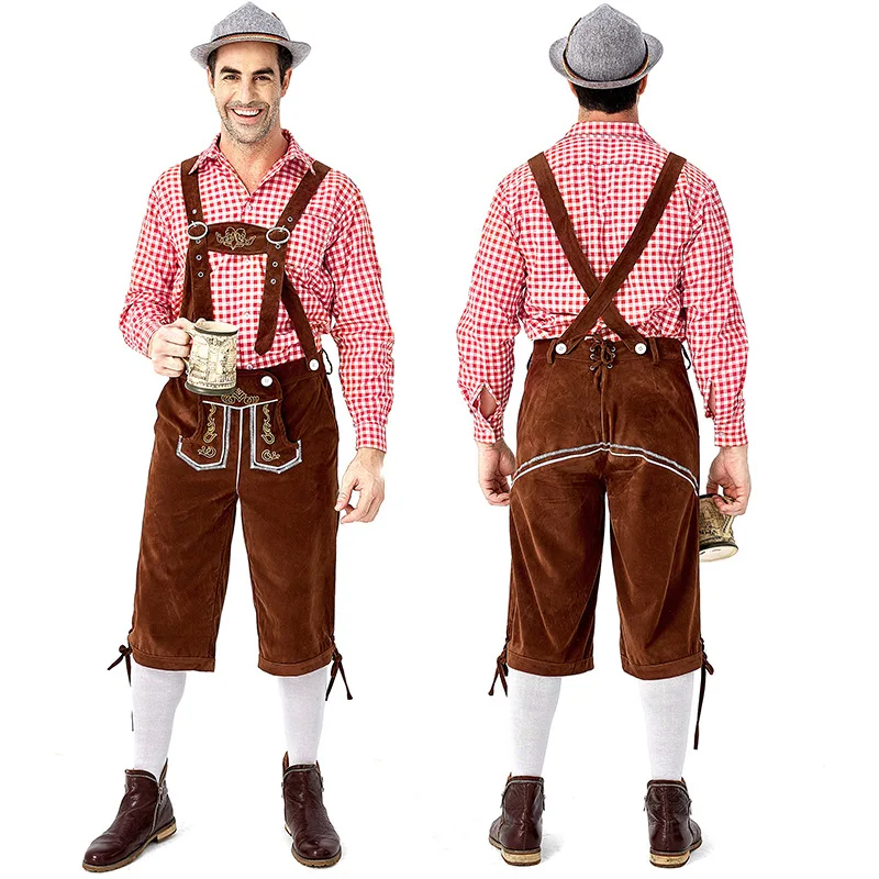 Men Full Set German Oktoberfest Lederhosen Costumes Traditional Bavarian Beer Male Cosplay Carnival Party Halloween Fancy Outfit