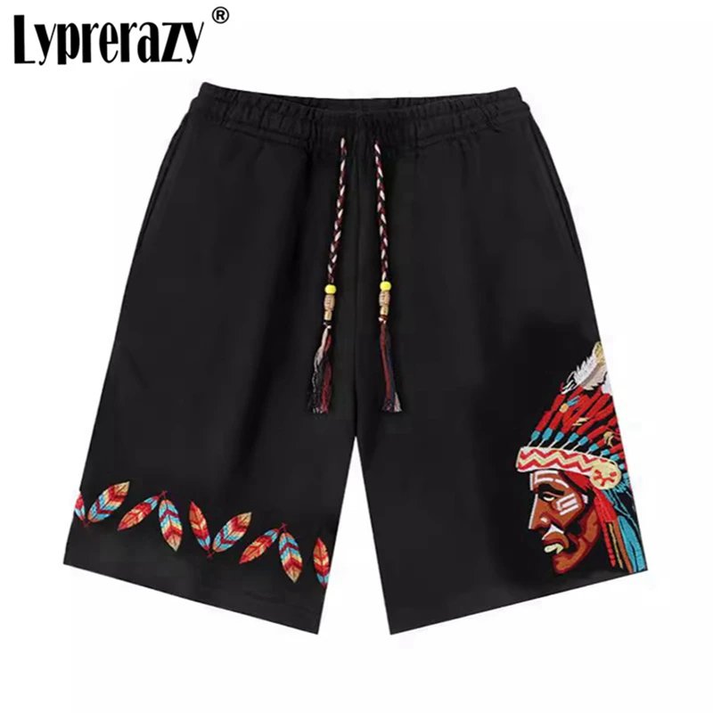 

Lyprerazy Summer Fashion Brand Indian Embroidery Shorts Chinese Style Loose Cotton Straight Men's Shorts