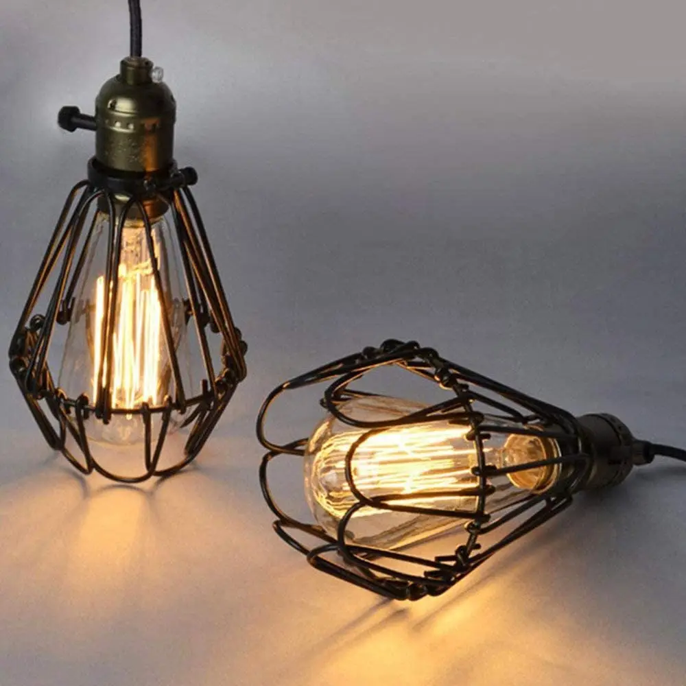 Adjustable Wire Cage Lampshade, 2 Pack Metal Bird Cage Bulb Guard Island Pendant Lighting Fixture Drop Lamp Holder