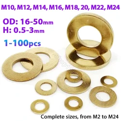 1-50pcs M10 M12 M14 M16 M18 M20 M22 M24 GB97 DIN125 Solid Brass Copper Flat Washer Plain Gasket Pad Spacers Seal Oring Washers