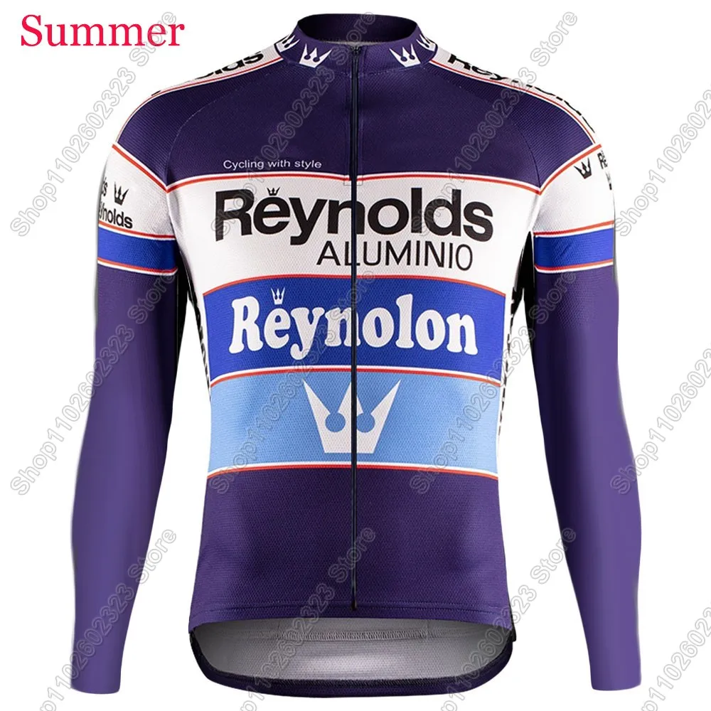 رينولدز فريق الدراجات جيرسي 2025 مجموعة ملابس الرجعية دعوى الشتاء الصيف رجالي كم طويل الدراجة الجبلية الطريق السراويل مريلة Ropa Ciclismo