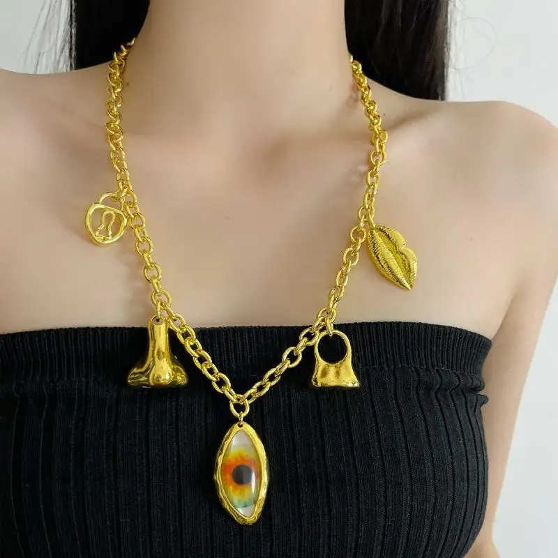 Personality-Temperament Inspired Alloy Eyes Facial Necklace for Women's Fashion