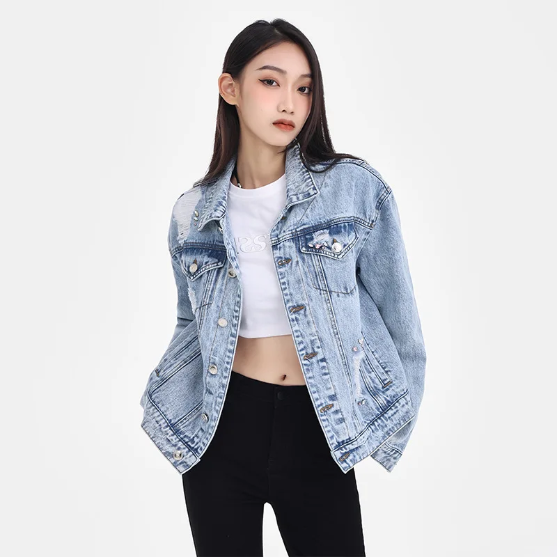 Leichte Jeans blaue Jeans jacke Frühling Herbst Damen jacke Langarm lose Mantel Mantel Knopf Outwear Jeans Jacken