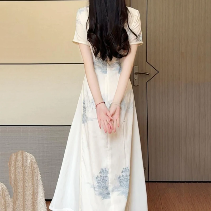 Women's 2026 New Chinese Style Elegant Vintage Floral Cheongsam Dress Short Sleeve Modified Cheongsam Dress Engagement Daily Wea