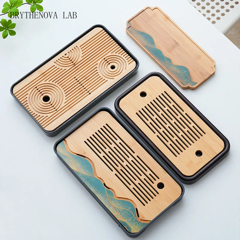 Traditional Chinese-Style Tea Tray/Minimalist Rectangular Drainage Tray for Panel Home/bamboo Melamine Bottom Tea Tray for the O