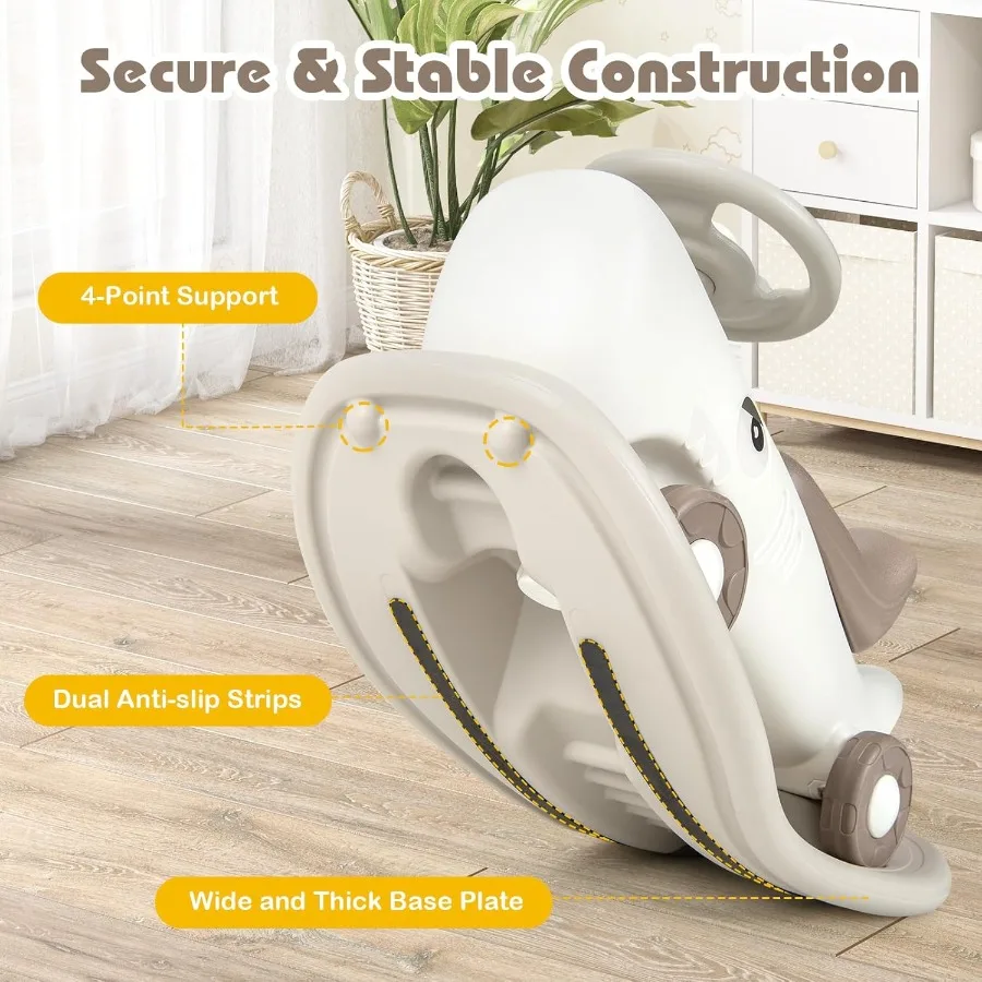 3 in 1 흔들목마, 유아용 푸시카 (탈부착 가능한 밸런스 보드 포함), 부드러운 바퀴 및 미끄럼 방지 EVA 스트립, 상어 모양