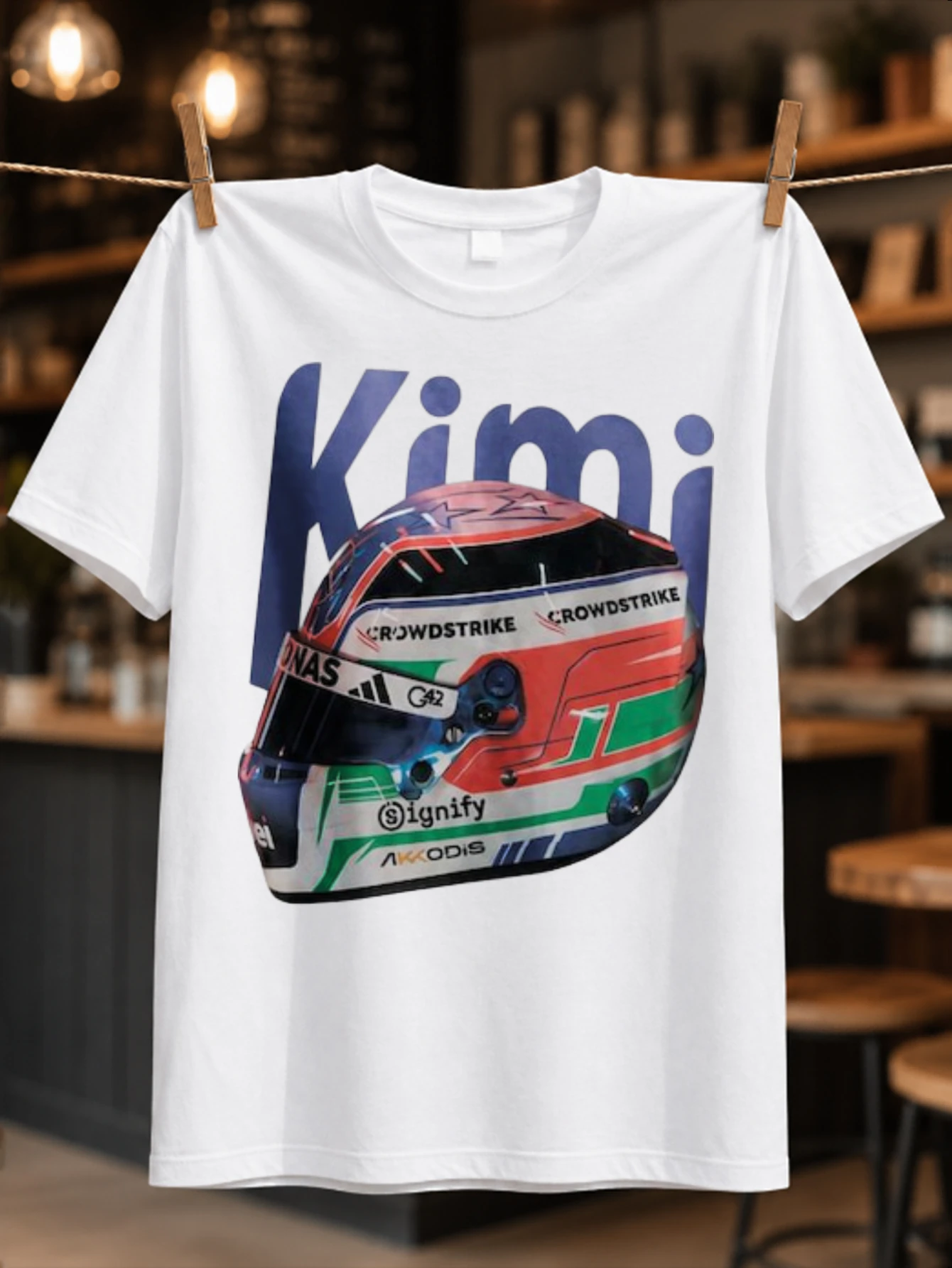 Kimi Antonelli racing with oversized blue name lettering and clean high impact layout Bold  Unisex All T-Shirt