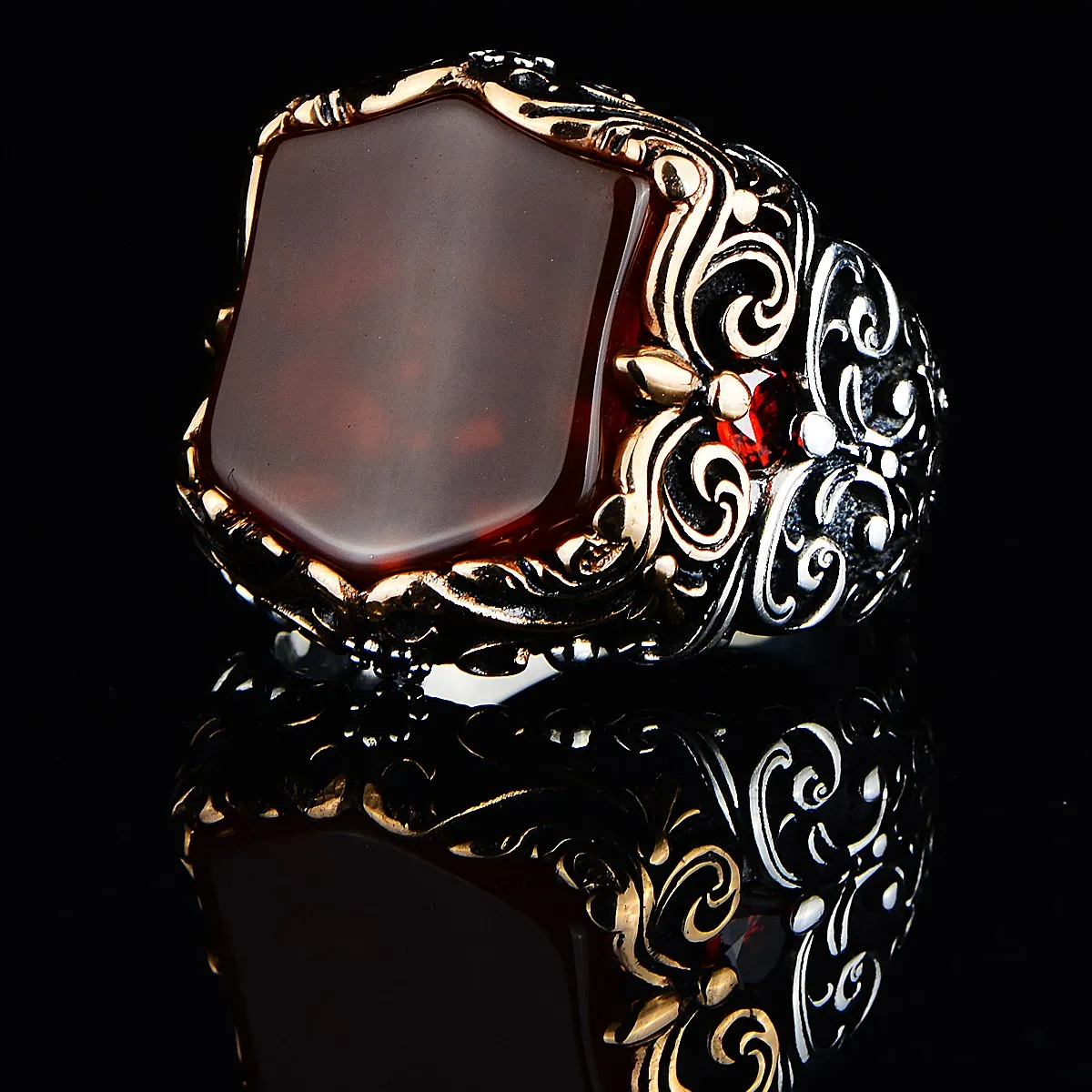Silver Men Handmade Ring, Red Agate Ring , Aqeeq Gemstone Ring, Engraved Men Silver Ring , Ottoman Ring , 925k Sterling Silver