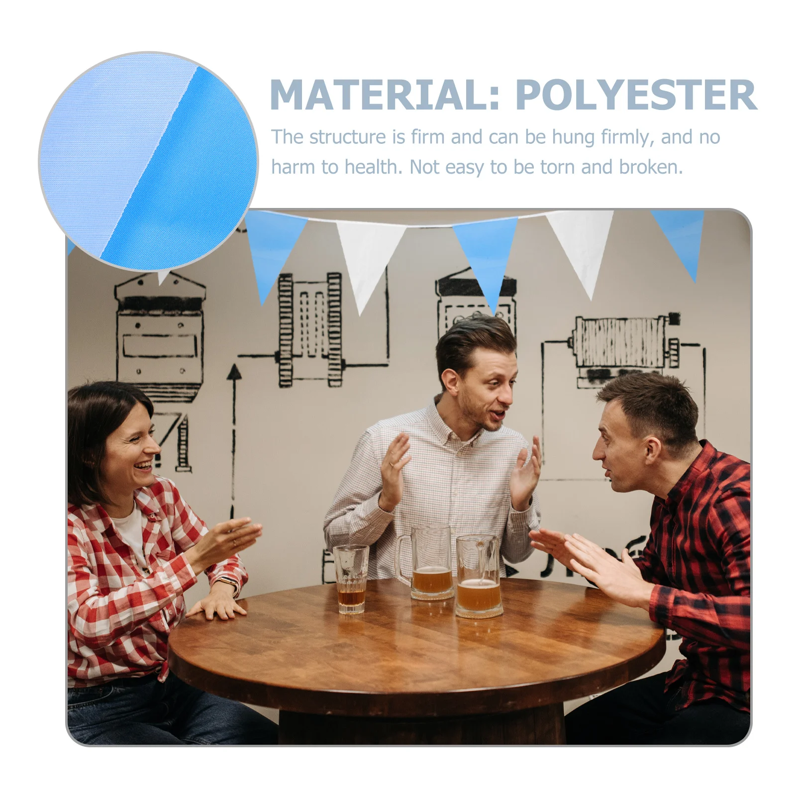 

Blue White Gingham Flag Banner Polyester Party Decor For Wall Window Mantel Hanging Festival Background Beer Theme