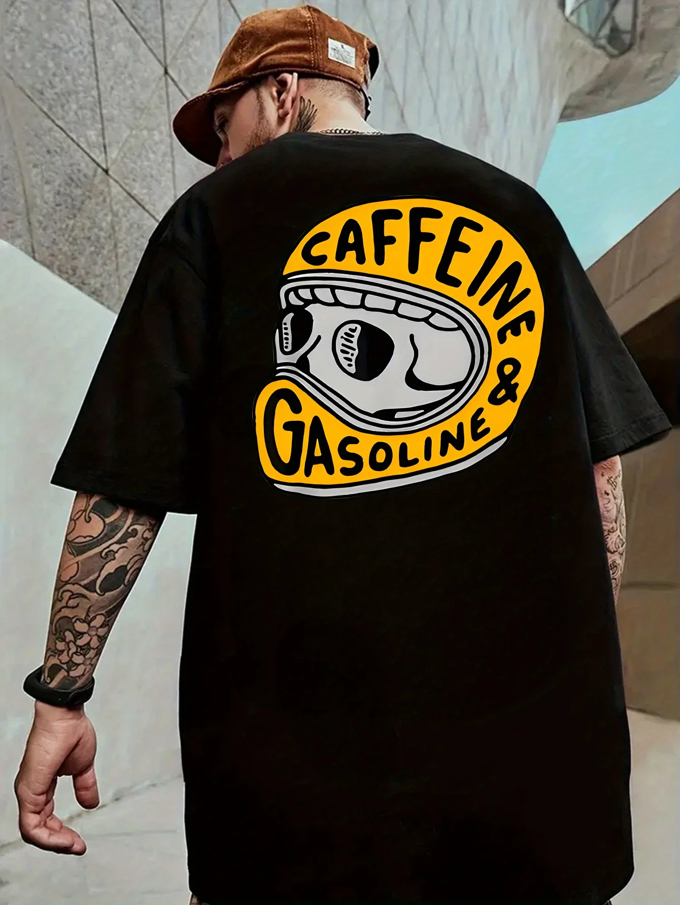 Summer Men's 100% Cotton Fashionable Casual Cool Street Creative Helmet Zombie Print Loose Round Neck Short Sleeved T-Shirt