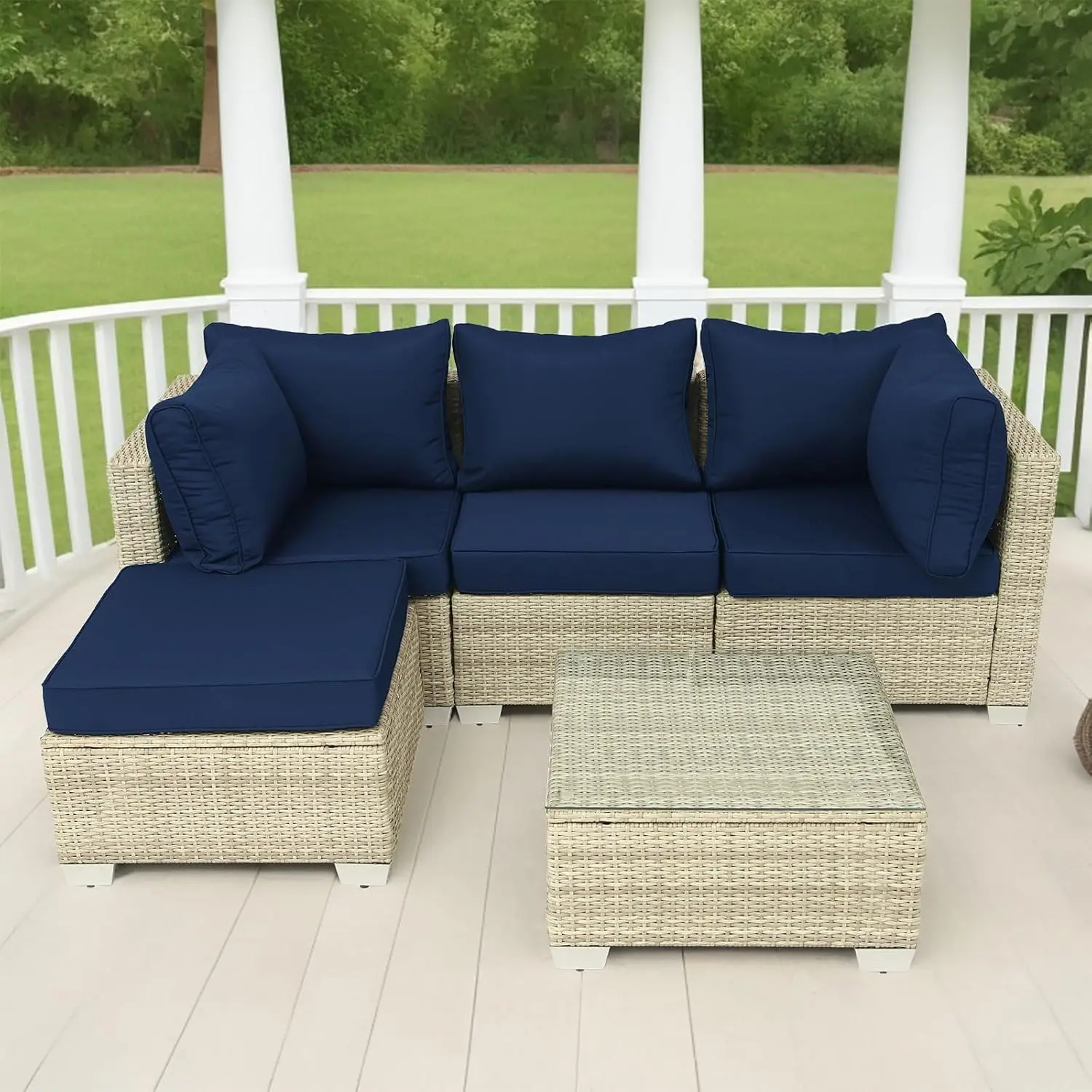 Set 5 Stück Outdoor Rattan Schnitt Veranda Möbel Korb weide Terrasse Gespräch Set Sitz Sofa mit Couch tisch
