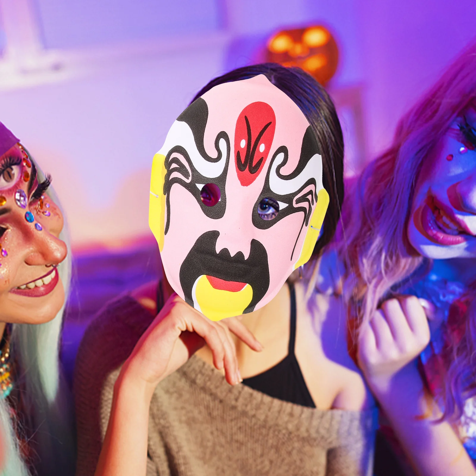 

6Pcs Sichuan Opera Mask Eye-Catching Flocking Design Cosplay Masks for Prom Wedding Party Portable Decorative Performance