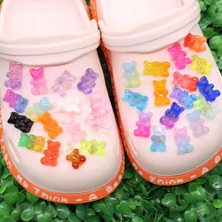 30pcs Resin Mix Crystal Bear Lovely Shoe Button Charms Colorful Decorations Fit Wristband Kids Party Gift
