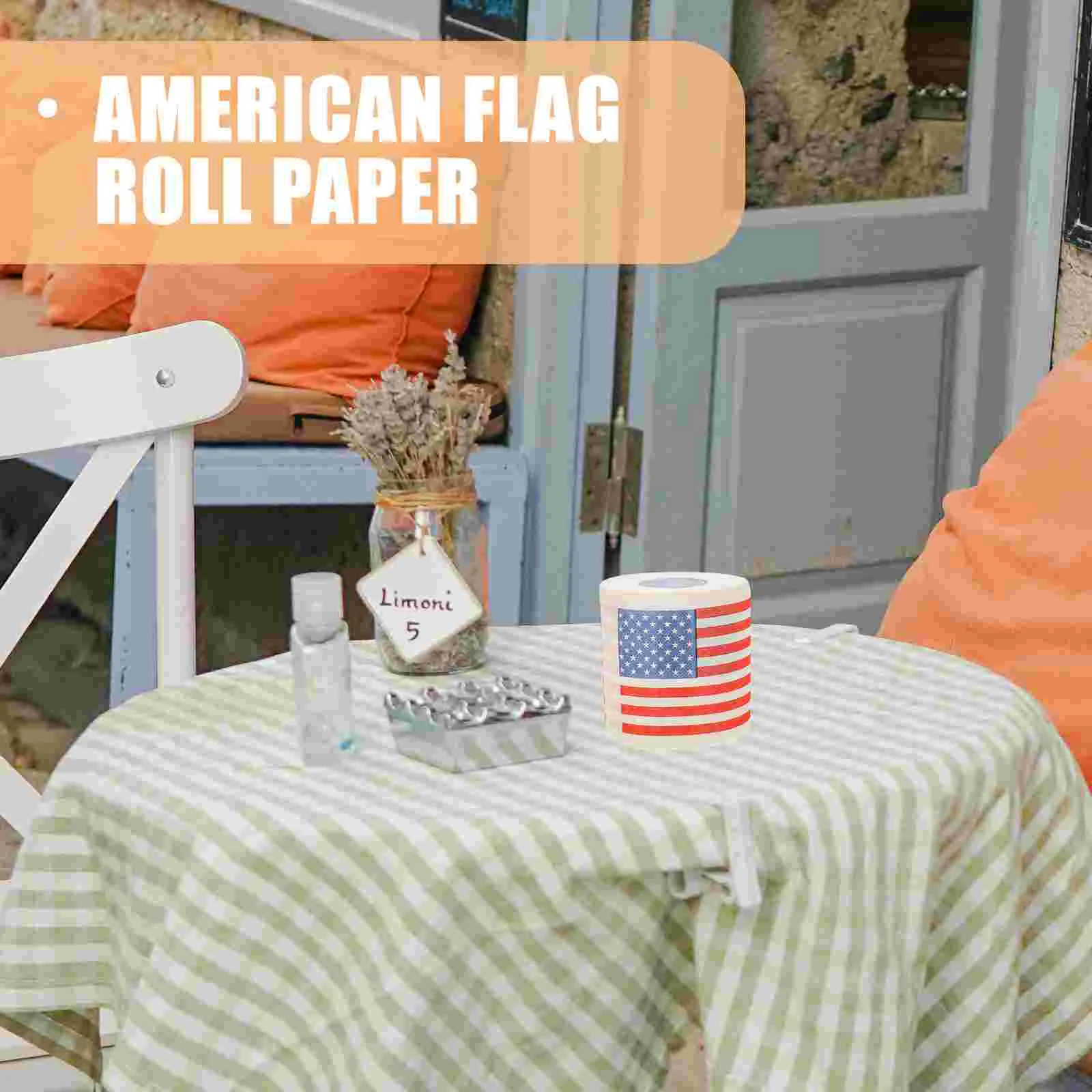 2 rolos de papel com bandeira americana, guardanapos de banheiro de tecido para presente, impressos, descartáveis