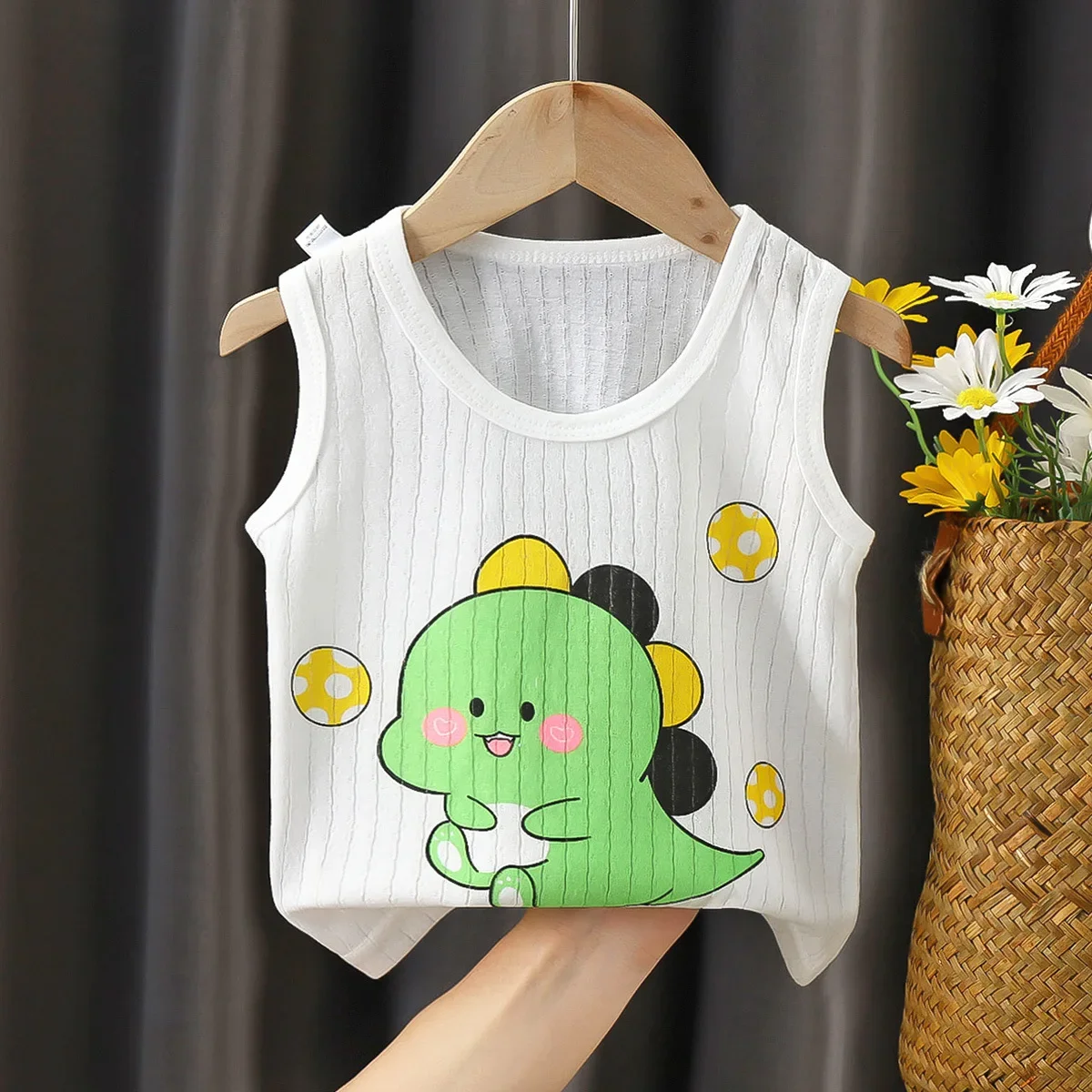 Girls Summer Tee Tops Casual Kids Cartoon Print Sleeveless Cotton Soft T-shirt Children Tank Top