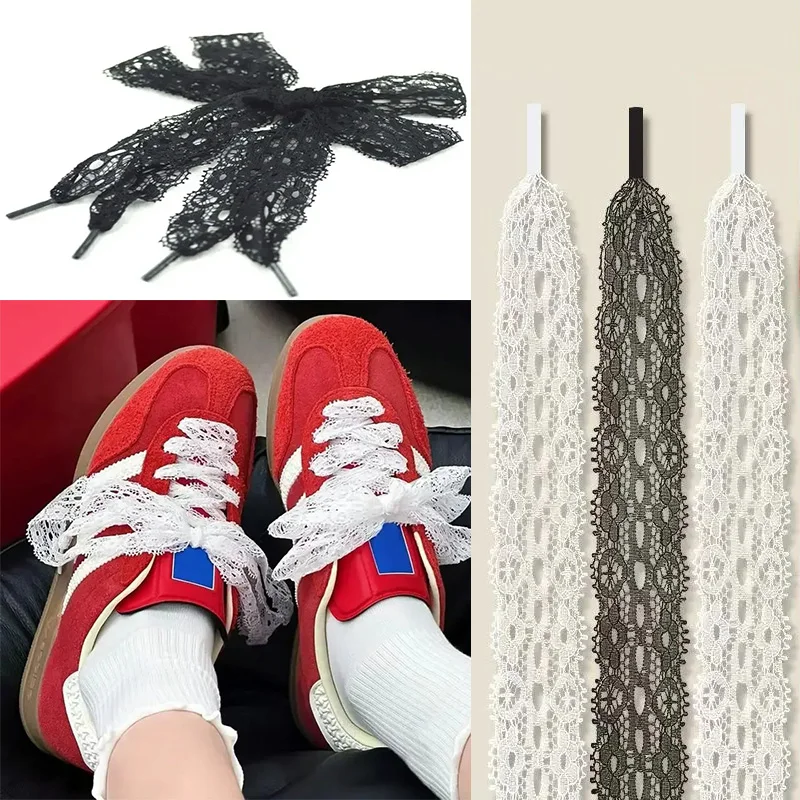 1Pair Fashion Ribbon Shoelace Lace Braided Shoelaces 3CM Width Flat Lace Shoe Laces for Sneakers Black White Shoe Strap