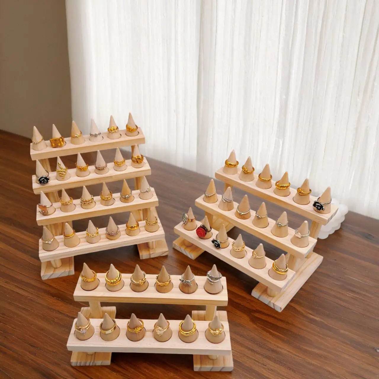 

Wood Cone Ring Display Holder Jewelry Display Stand Ring Showcase Storage Tray For Counter Shows Wooden Base Shop Decor