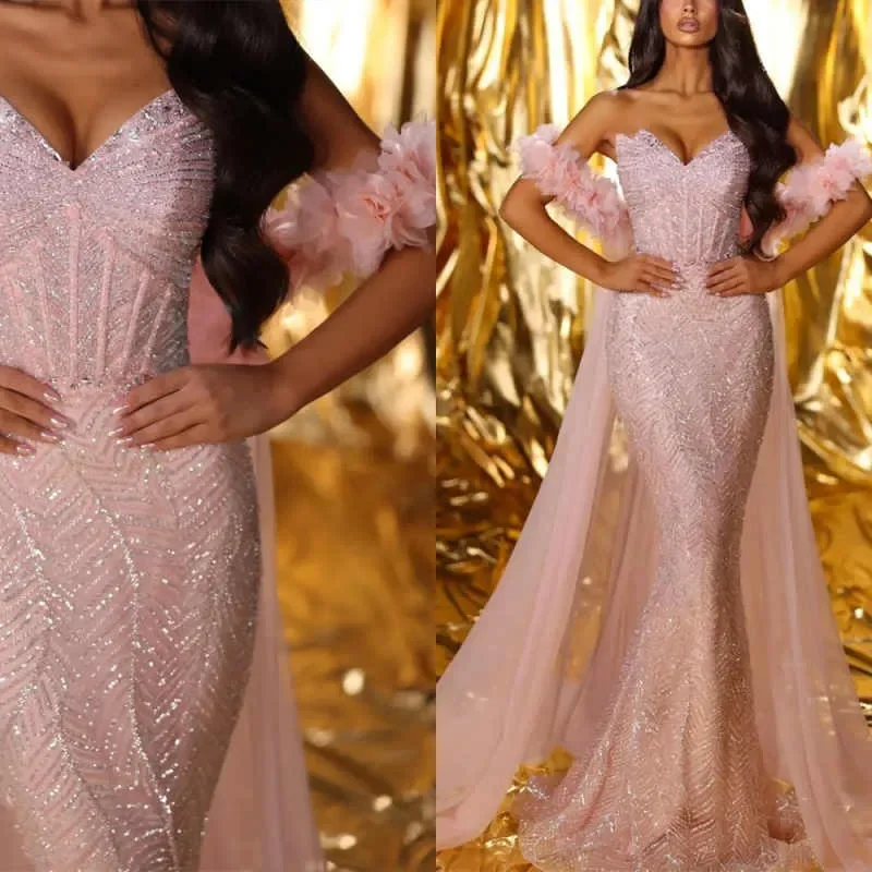 

Luxury Crystals Sequins Mermaid Prom Dresses V-Neck Sleeveless Evening Gown Cocktail Dress Floor-Length Customized