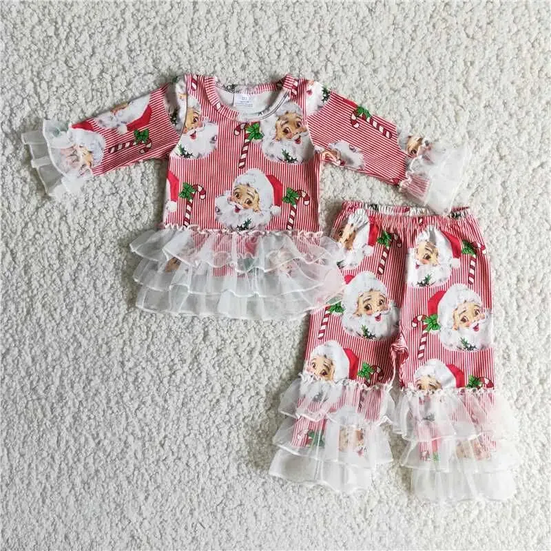 

Hot Sell boutique Fall Christmas Long Sleeve Toddler Nightwear Girls Fashion Designs Sleepwear Pajamas 2 pcs clothing Sets