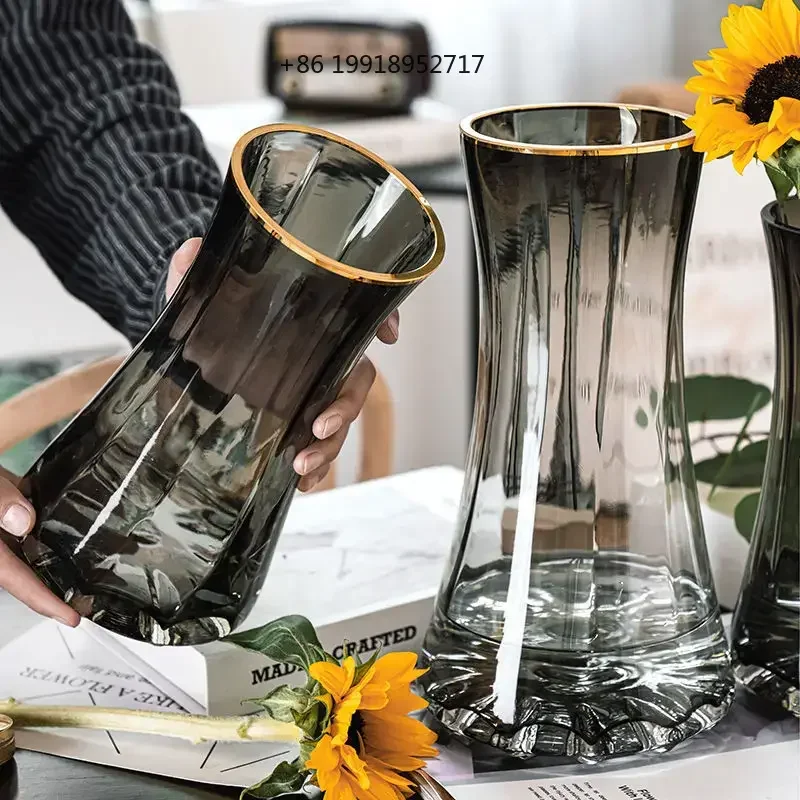 Light luxury gold-painted creative transparent glass vase, water-grown flowers lily Nordic living room flower arrangement JJ497