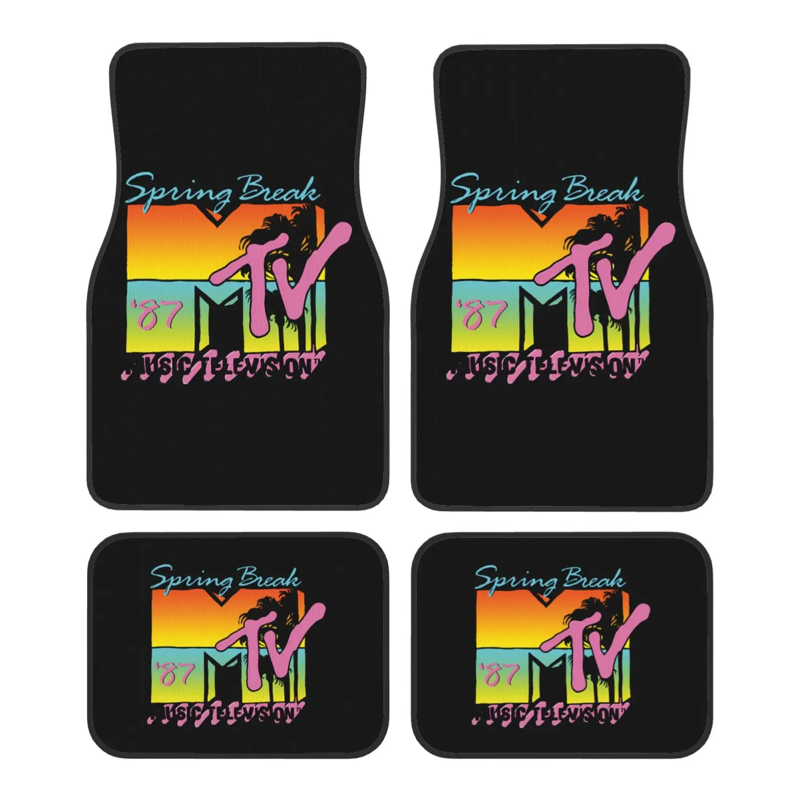 Classic MTV Logo Spring Break 4pcs Car Floor Mats Set of 4pcs Non-Slip Absorbent Polyester Foot Mats Auto Interior Accessories