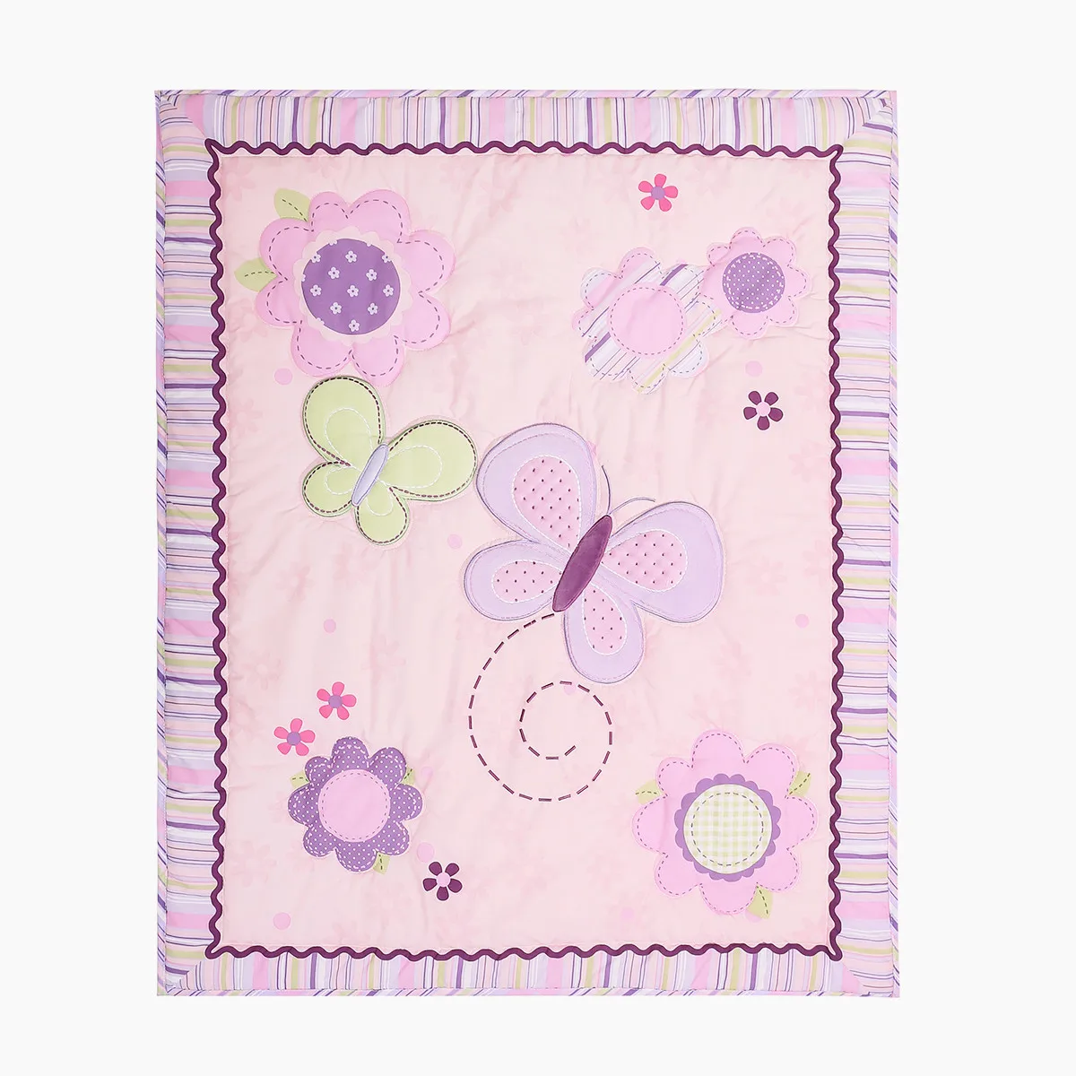 3Pcs Purple Butterfly Baby Crib Bedding Set for Girl Bed Linen For Kid Baby Nursery Decor (Comforter+Fitted Sheet+Crib Skirt)