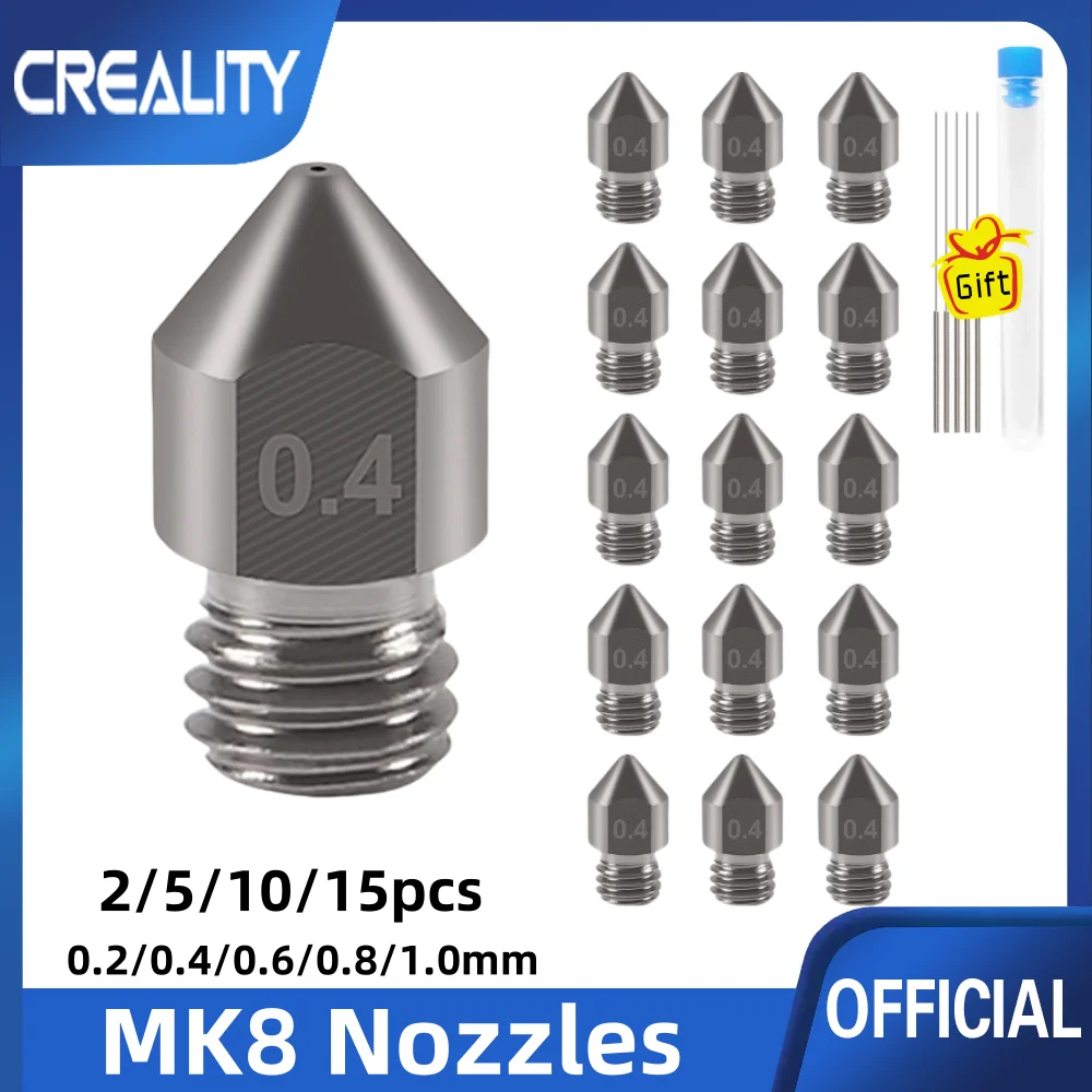 Creality Ender 3 Plated Copper Nozzle MK8 Nozzles Creality CR-10 All Metal Hotend, Ender 3 /CR/Ender 5 Series Extruder Nozzles.