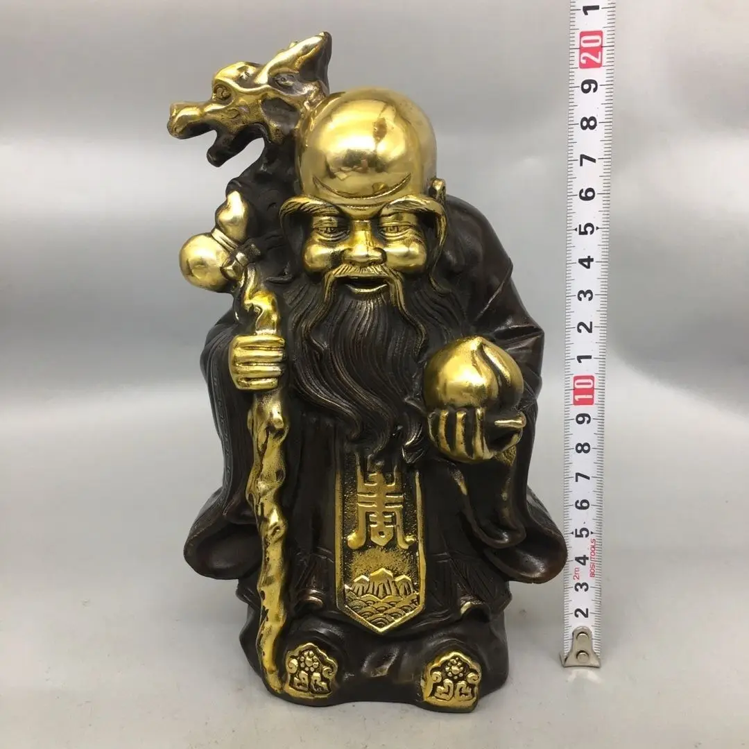 Antique Bronze Collectible God of Longevity Statue, Exquisite Craftsmanship, Mellow Natural Patina, Intact Shape