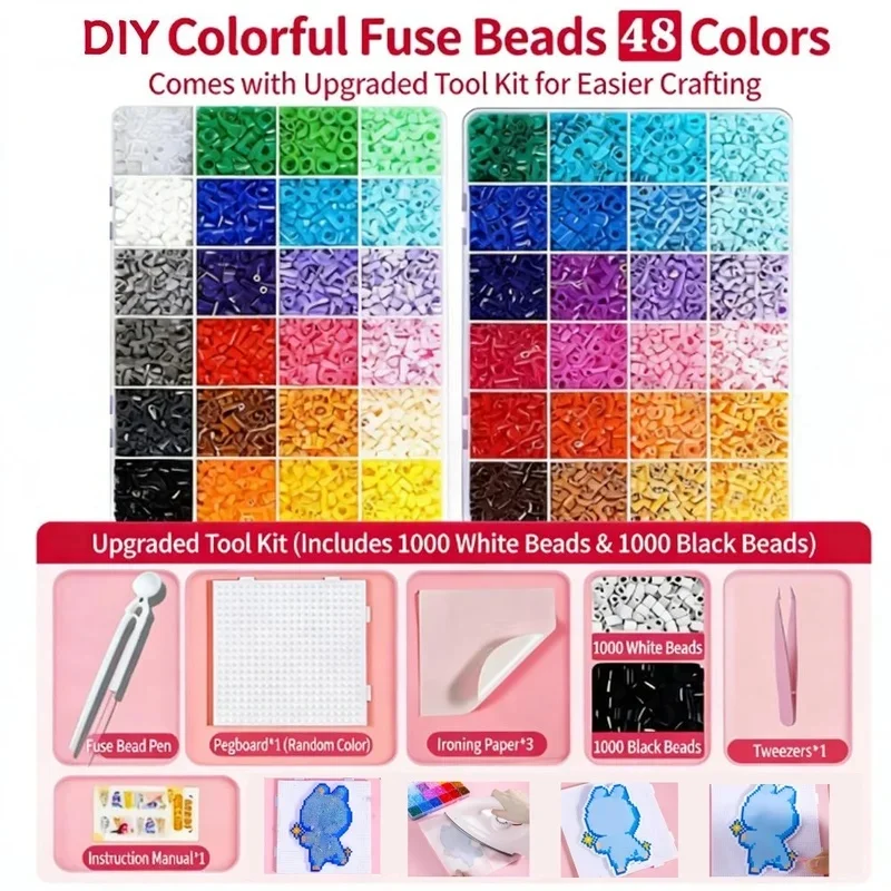 Bean Puzzles DIY Material Pack 2.6mm Fuse Beads Perler Hama Beads 3D Boxed Children's Toys Craft Set for Children Gift