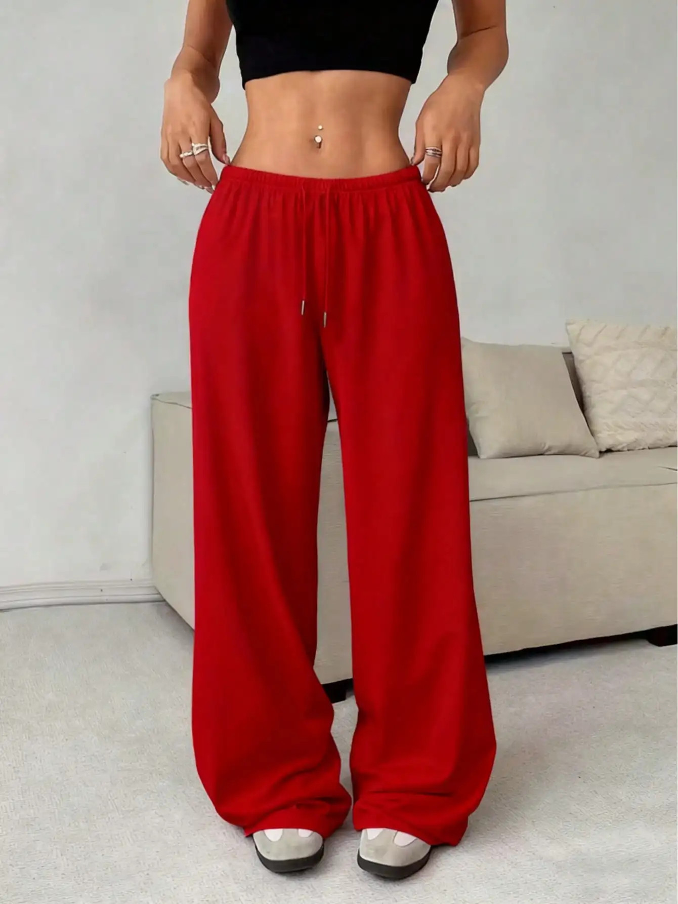 2026 Damen Casual Ganzjahres-Laufhose - Bequeme, lockere, einfarbige Hose mit Kordelzug und elastischem Bund, weites Bein – Detail 18