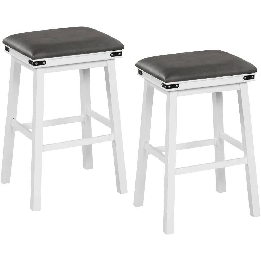 

Bar Stools Set of 2, Faux PU Leather Farmhouse Wood 30" Bar Height Barstools with Padded Seat, Solid Wood Frame, Max Loa