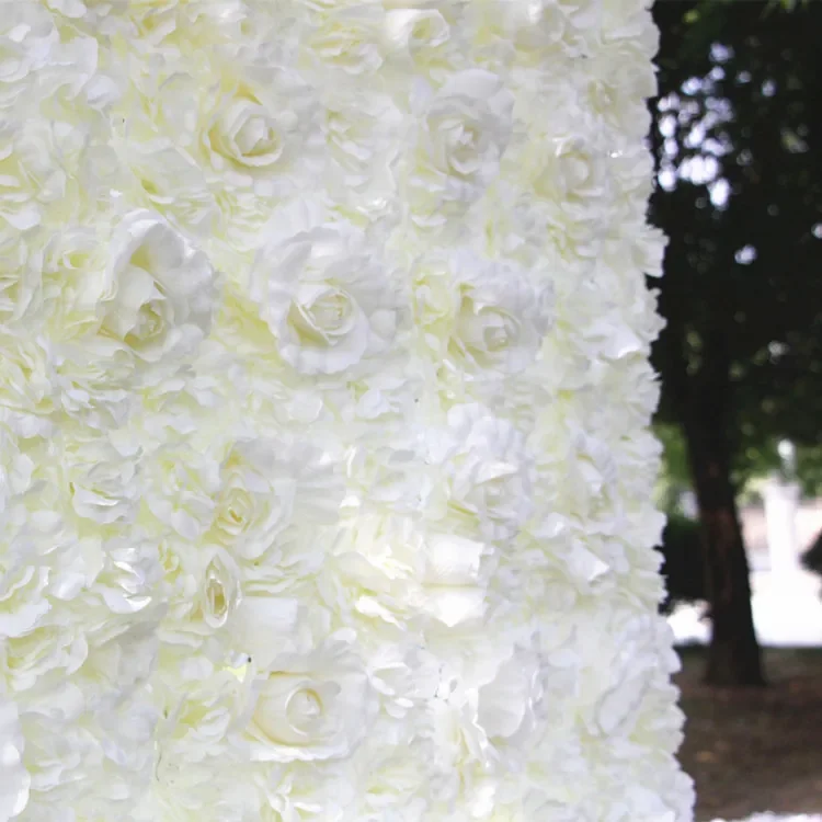 Mur de roses entièrement blanc simulé, présentoir, fausse fleur de mariage