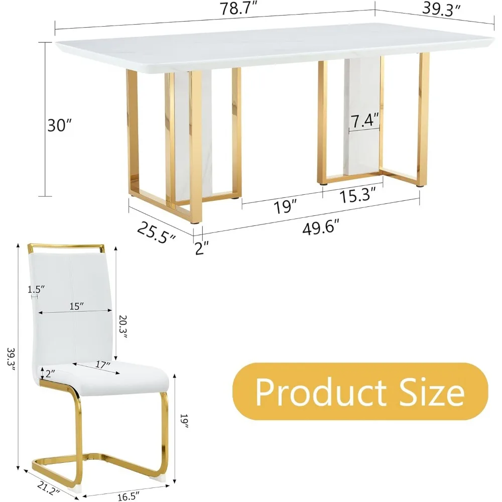 Kitchen Table Sets,Luxury Dining Tables Set with 1.8-inch Faux Marble Table Top＆8Pu Leather Upholstered Chairs, Dining Room Sets