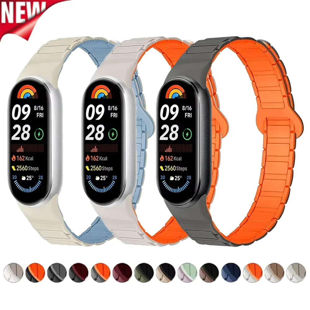 

Силиконовый двухцветный ремешок для Xiaomi Mi Band 10 9 8, магнитная петля для Xiaomi Smart Band 8 9 NFC, ремешок для часов Correa Band 10, браслеты