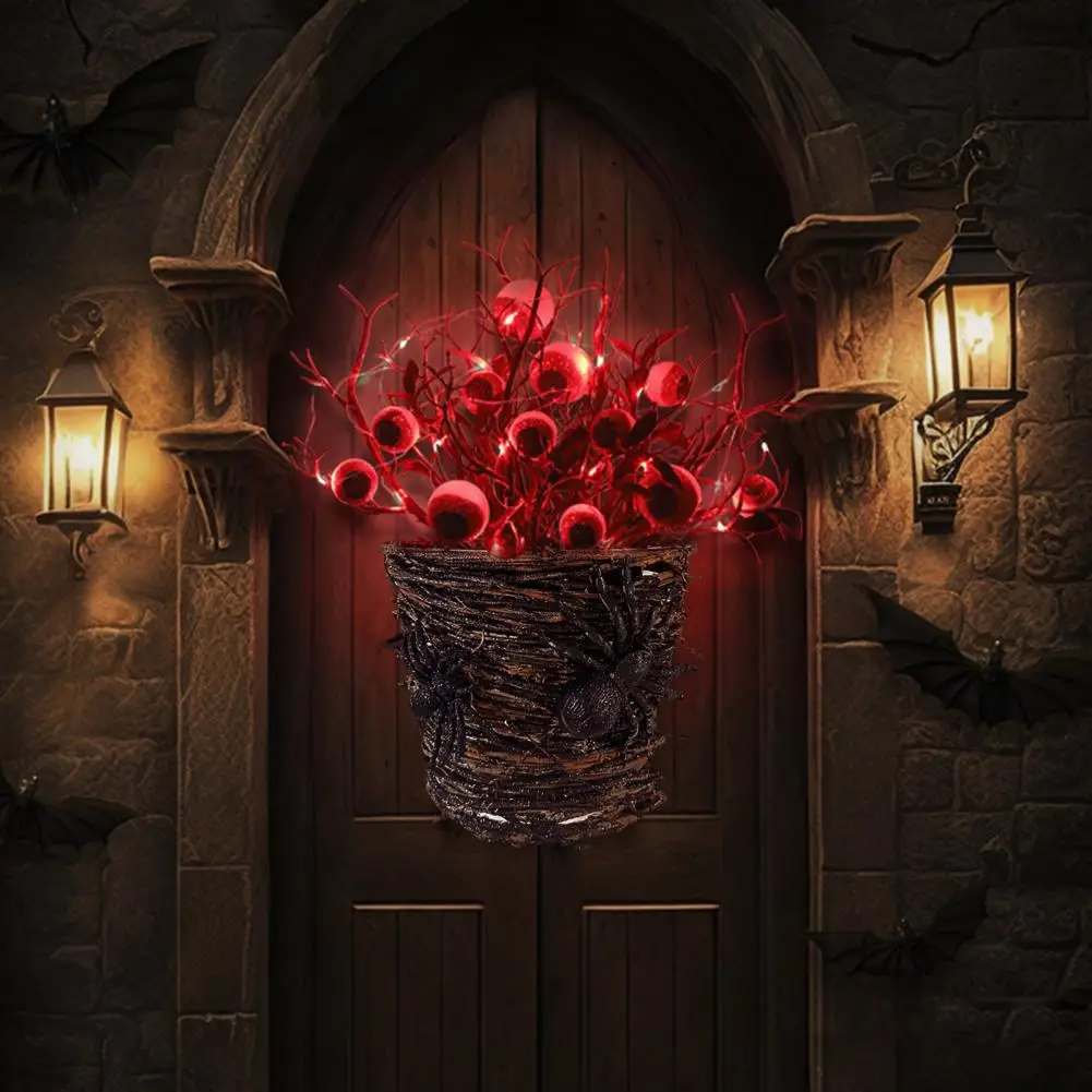 Front Door Decor Spooky Halloween Eyeball Spider Branch Decor Set for Home Window Wall Front Door Black Deadwood Wreath Teardrop