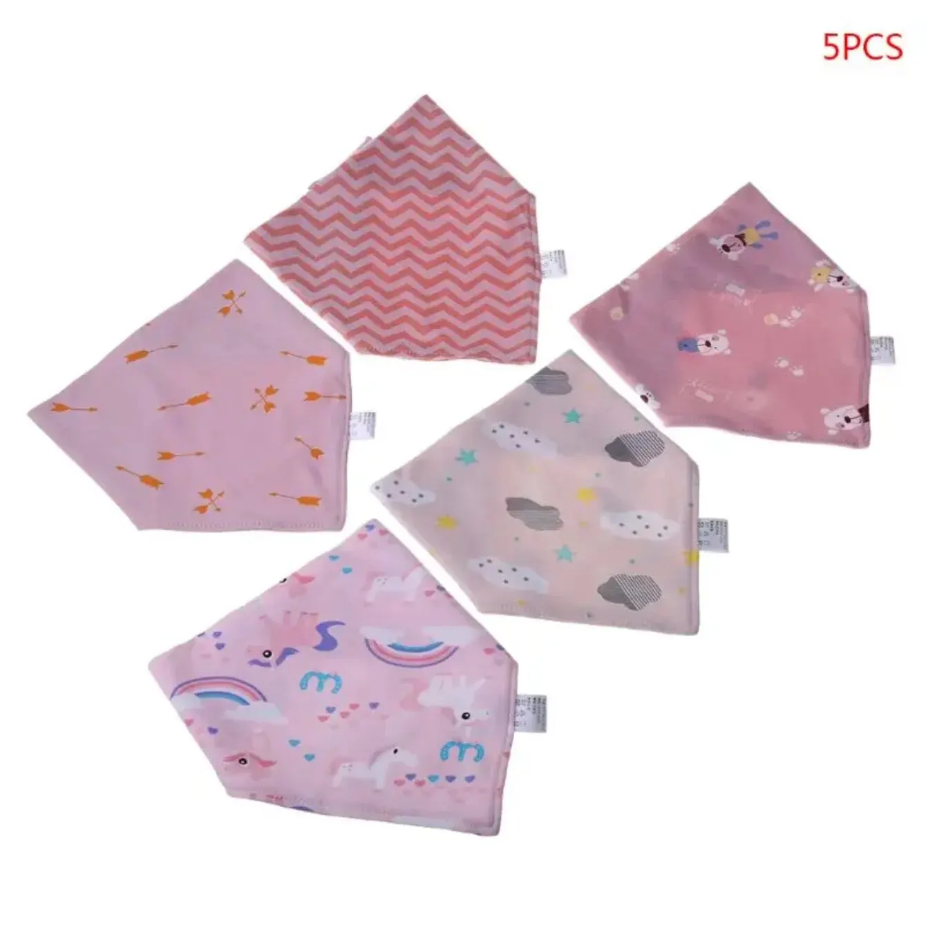 5pcs Baby Bibs Scarf Headscarf Bandana Triangle Towel Bibs Drip Towel Pretty Colourful Cartoon Printing Designs