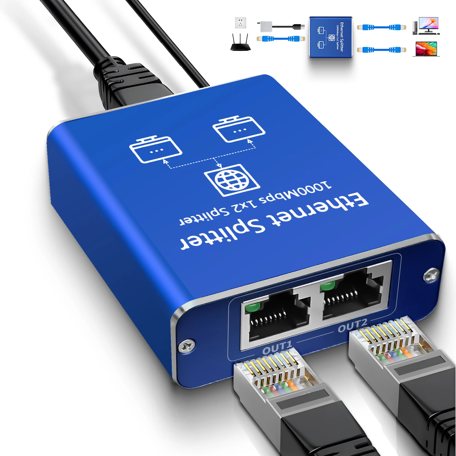 STEAMEMO-Mathiateur de réseau 1 à 2 Gigabit, adaptateur Ethernet, prolongateur de câble réseau Internet, connecteur Rj45 pour PC, TV Box, routeur