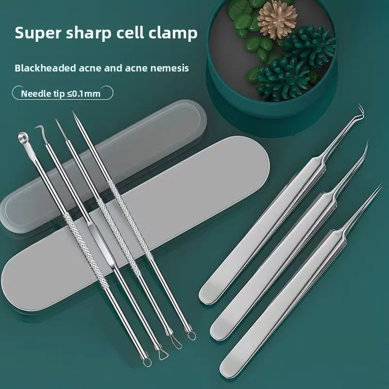 8 قطعة حب الشباب إبرة إزالة الرؤوس السوداء خلية كليب مجموعة حب الشباب إبرة الملقط دقيقة حب الشباب كليب الضغط حب الشباب أداة للمرأة والرجل #1