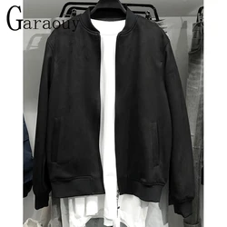 Garaouy 2023 autunno uomo Basic semplice giacca Bomber in pelle scamosciata oversize maschile Stand collo manica lunga Zip cappotti Casual lavoro Outwear nuovo