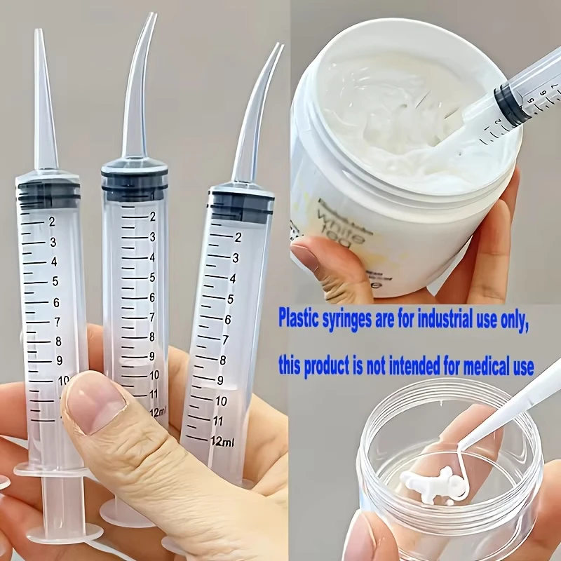 1 Set/4Pcs Liquid Sample Dispensing Plastic Syringe; 12ml Dispenser for Skincare Lotion/Emulsion with Curved Nozzle