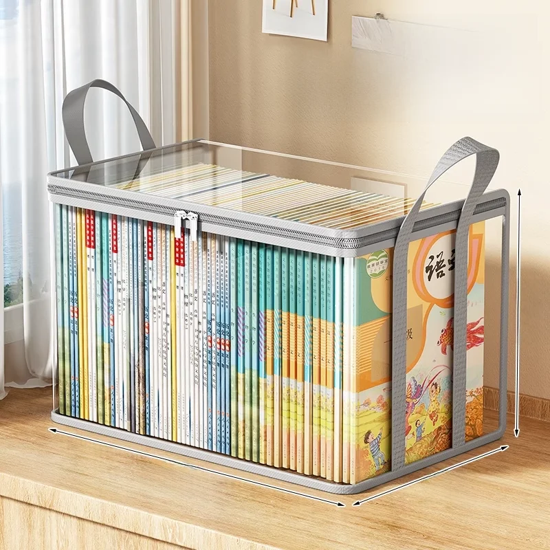 transparent-book-dust-cover-bag-waterproof-storage-box-high-capacity-book-organization-tool-home-storage-supplies