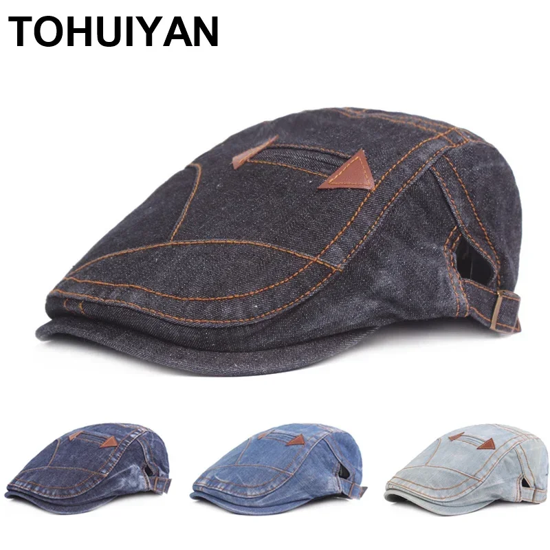 Top Level Washed Jean Cap For Men Casual Newsboy Caps Gorras Planas Man Hat Retro Boinas Peaked Hats Women Streetwear Flat Caps